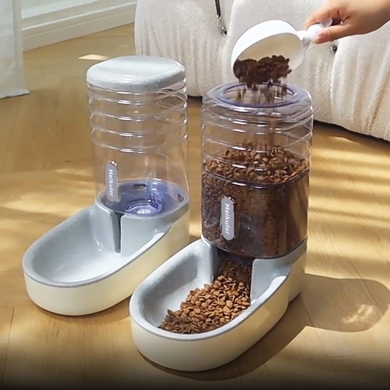 Meikuler Automatic Dog Cat Feeder and Water Dispenser Set,Waterer and Gravity Food Feeder for Small & Medium Dogs Cats Puppies,Large Capacity 1 Gallon x 2 (Grey) - Image 4